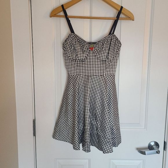 Cherry Checkered Print Short Dress Size Small - Picture 1 of 5